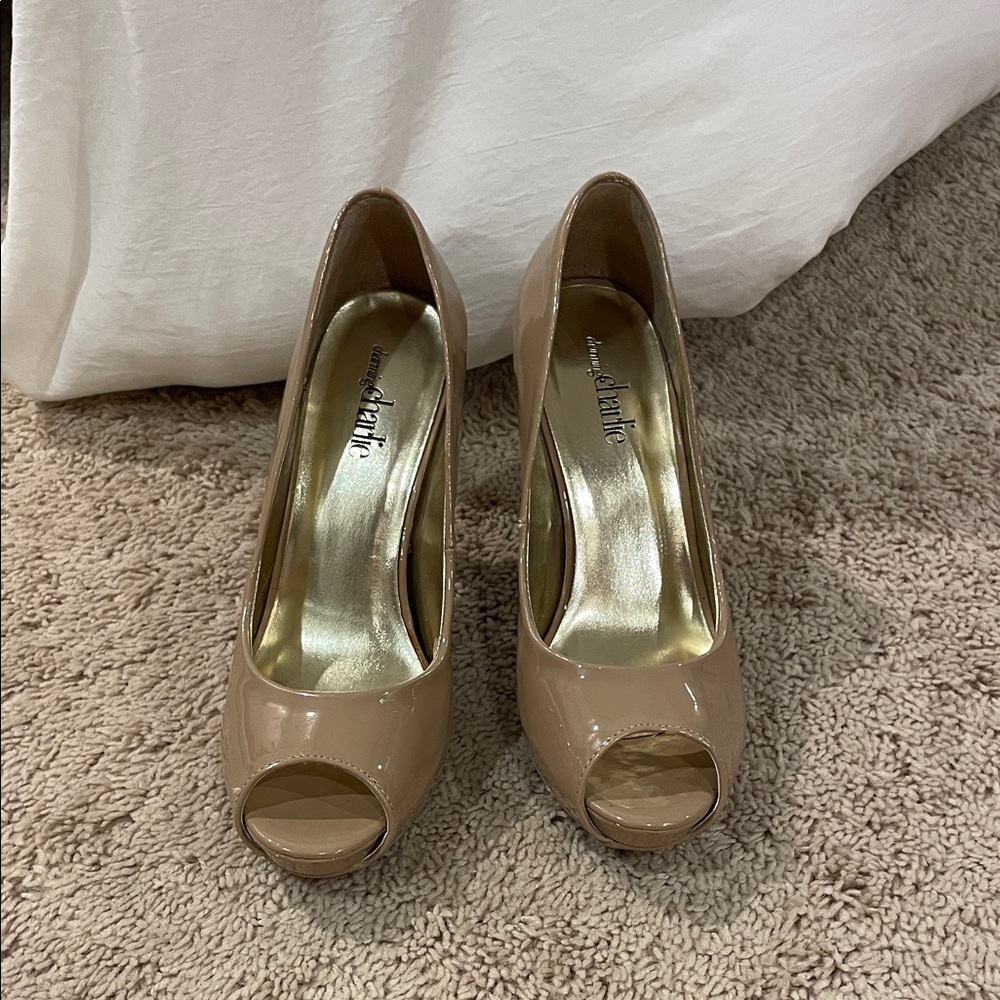 Anne Michelle Tan Peep-Toe Heels